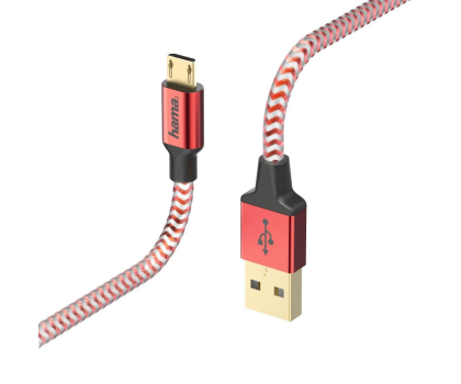 Kabel Hama USB-microUSB 1,5M REFLECTED czerwony